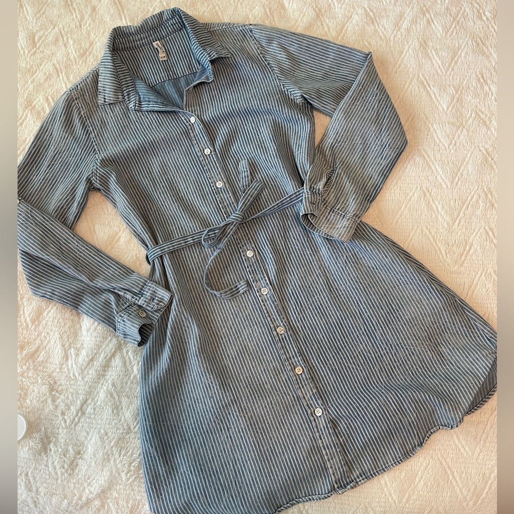 Leshop Striped Denim Shirt Dress